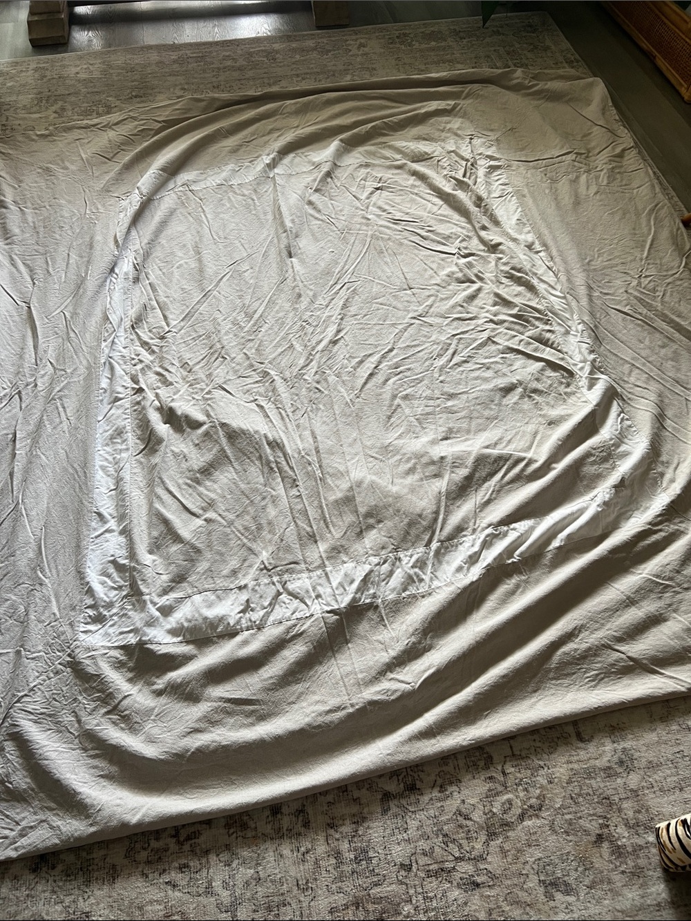 Neutral Cream with White border design Duvet cover in Linen/Cotton- Queen